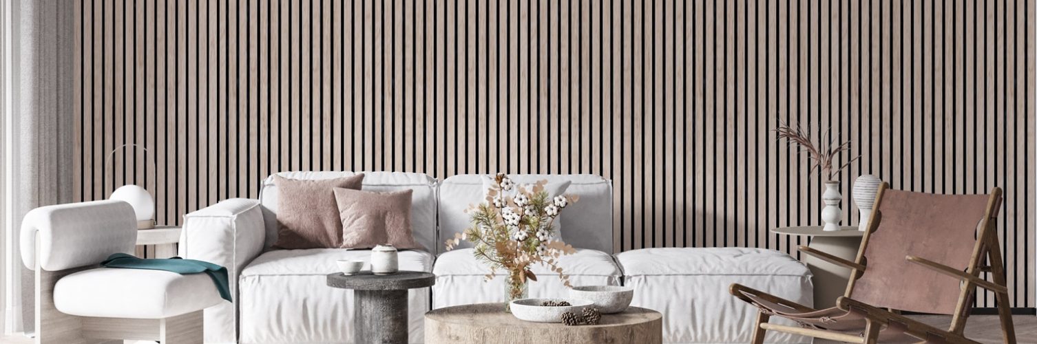 Vertical wood slat wall panels in the room decor