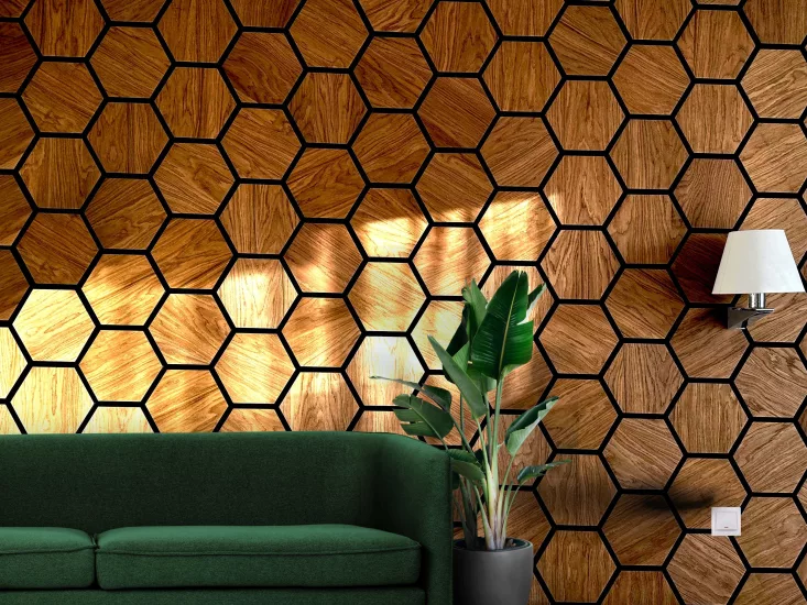 Wallterra hexagon acoustic panels bronze