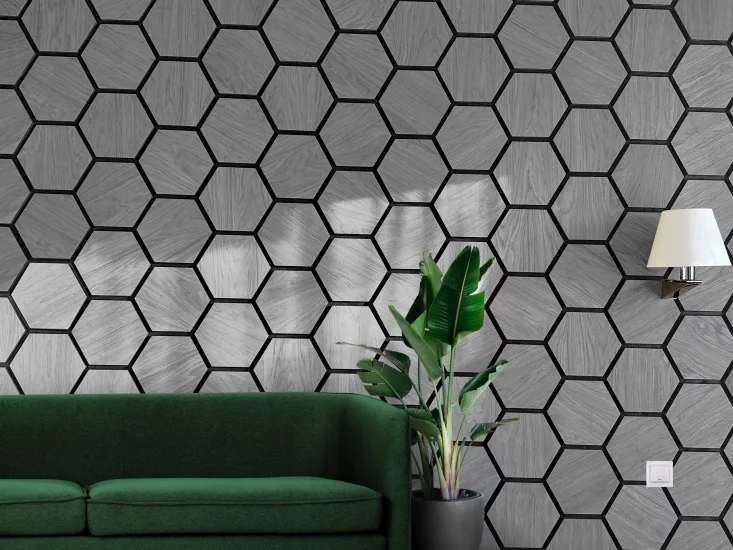 Wallterra hexagon acoustic panels dark grey