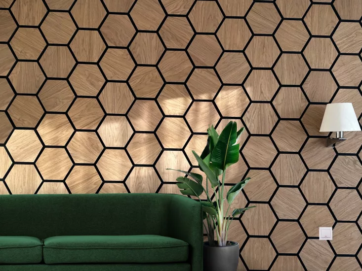 Wallterra hexagon acoustic panels oak