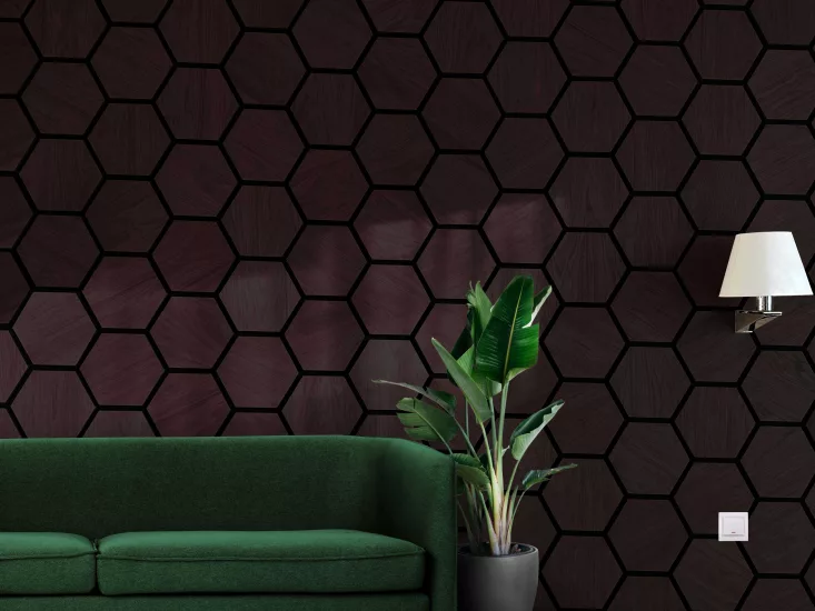 Wallterra hexagon acoustic panels smoked oak