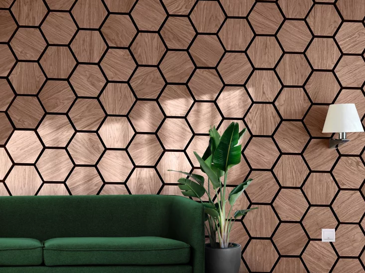 Wallterra hexagon acoustic panels walnut