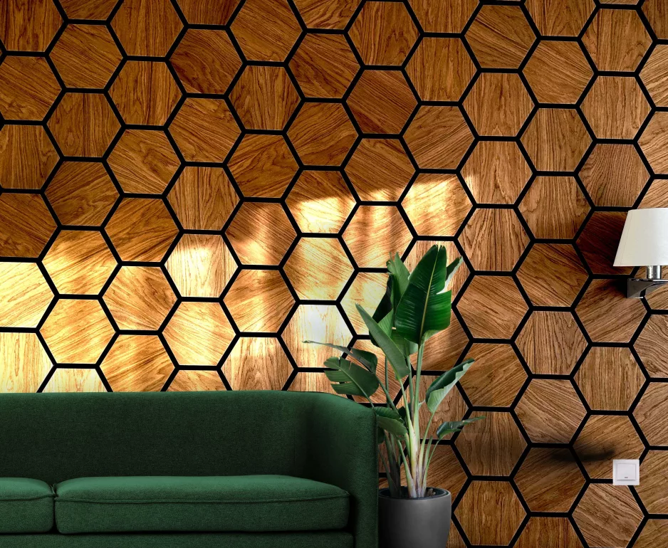 Wallterra hexagon acoustic panels bronze