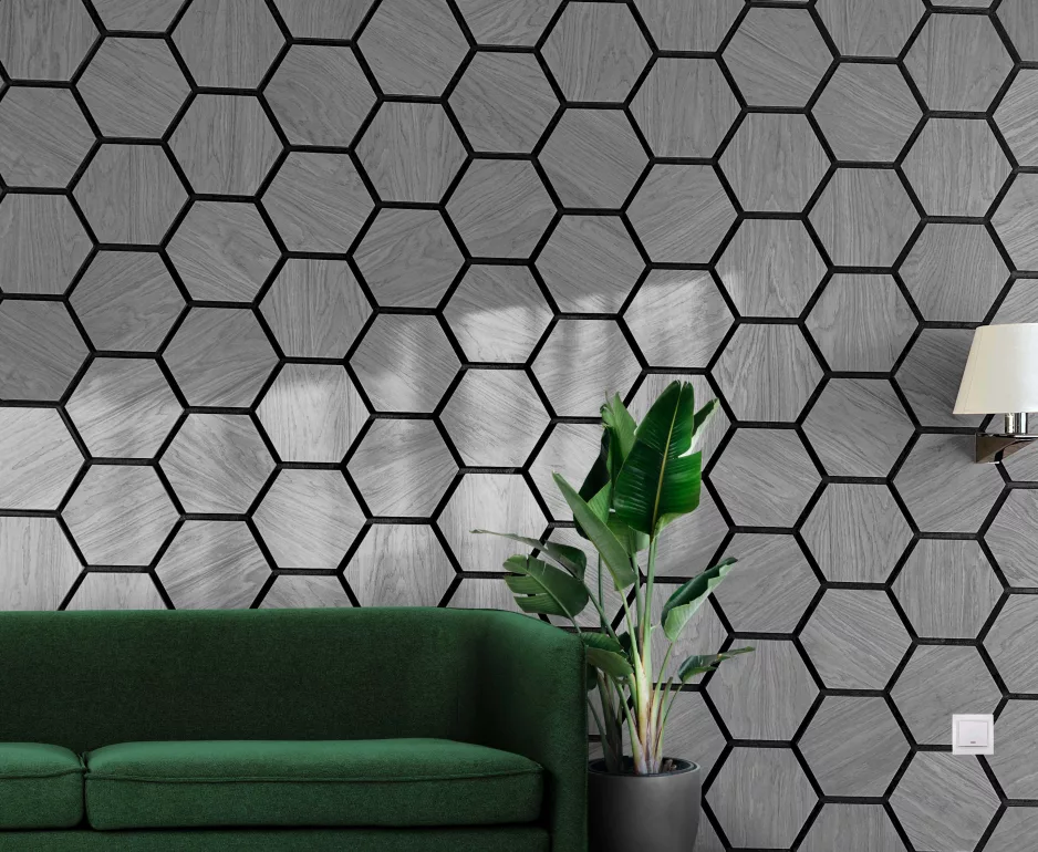 Wallterra hexagon acoustic panels dark grey