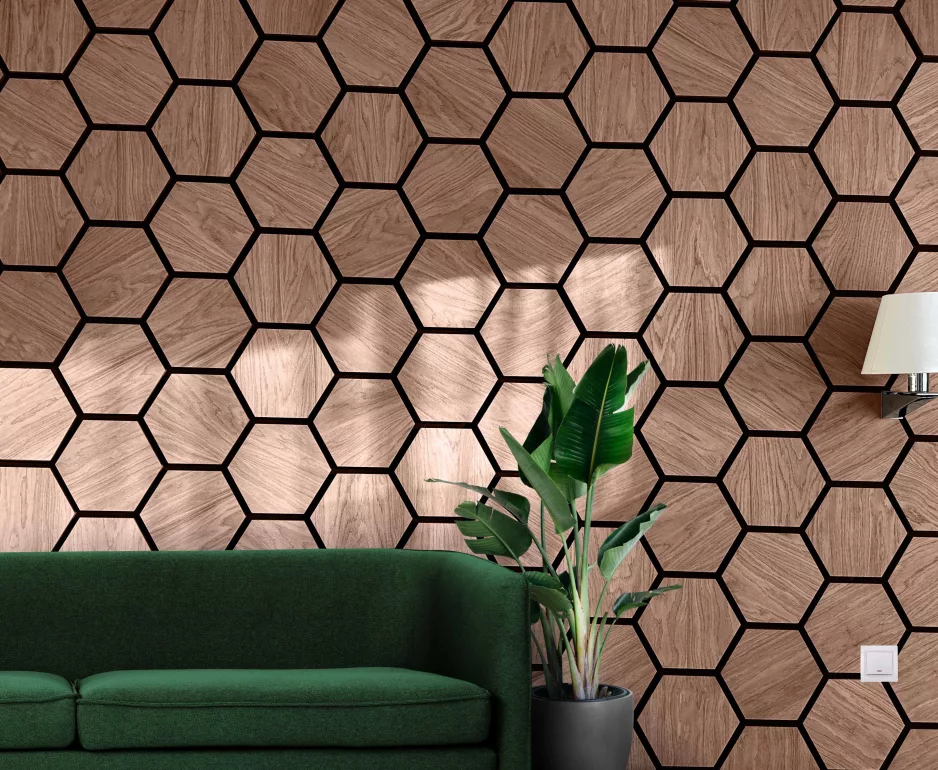 Wallterra hexagon acoustic panels walnut